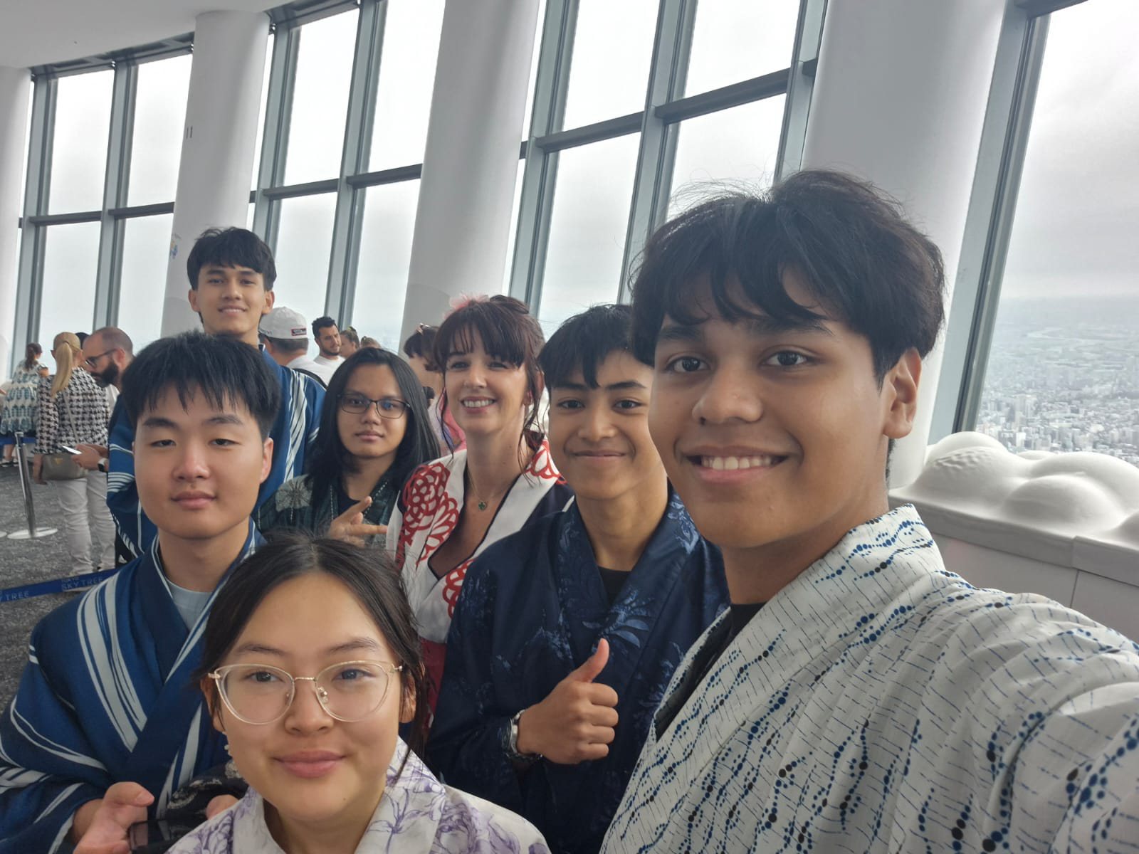 YIS travelers taking a selfie at Tokyo Skytree